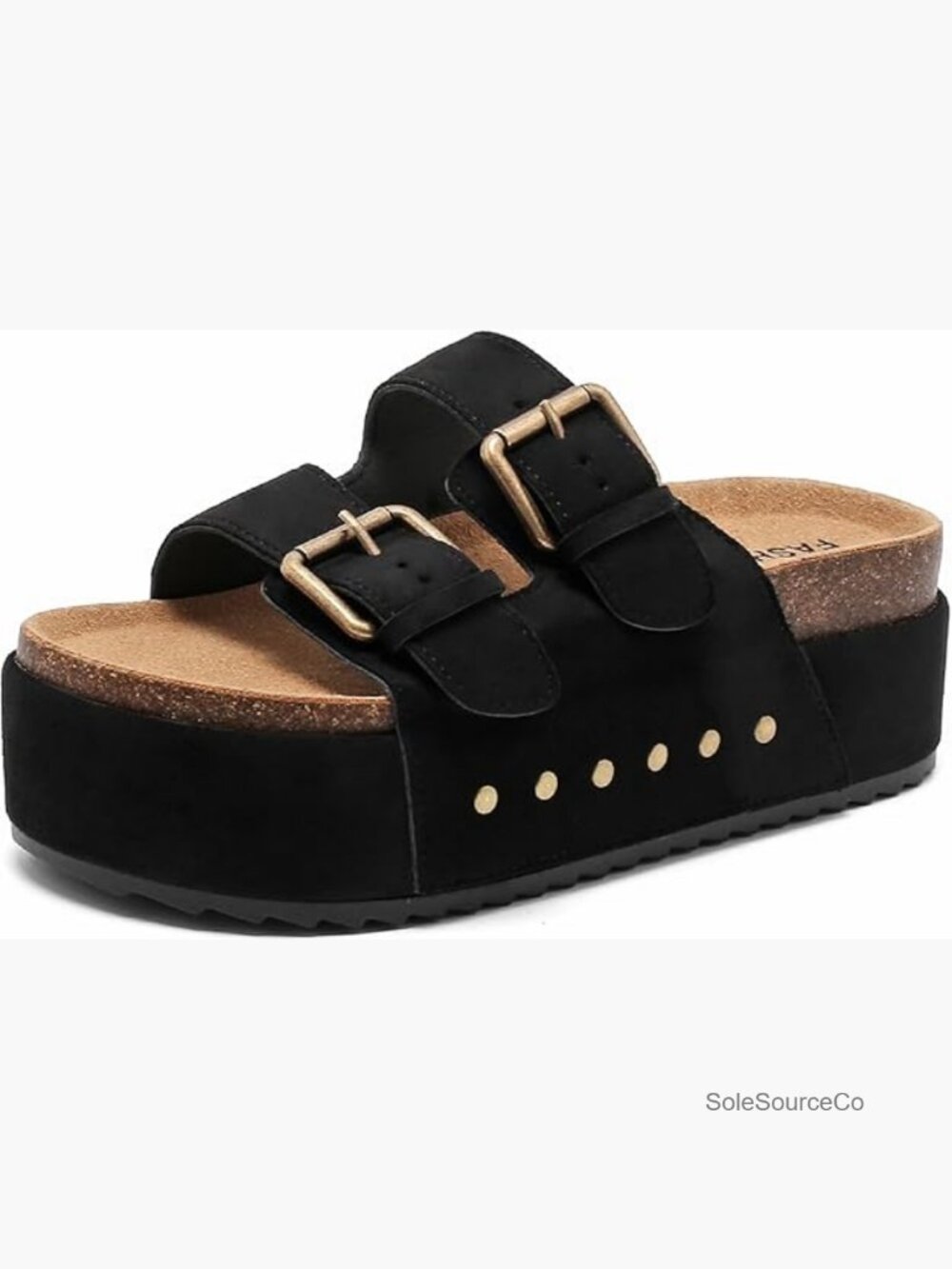 Platform Clogs Sandals Cork Footbed Double Buckles Summer Slides Mules Comfort